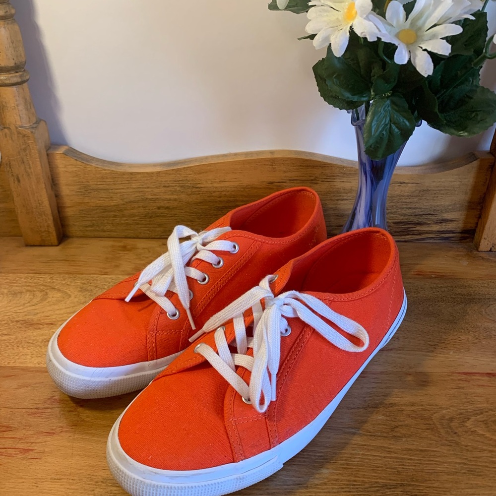 Vibrant Orange Sneakers with White Laces